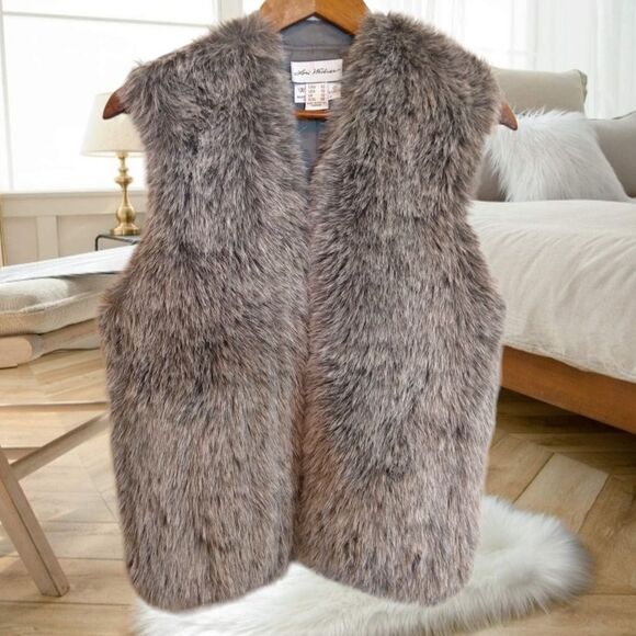 VINTAGE LORI WEIDNER SILVER GREY FAUR FUR VEST SUEDE BACK FAUX FOX HAIR - Picture 7 of 16